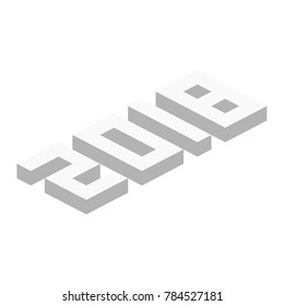 Axonometric or isometric numbers featuring 2018 in gray with shadow to show depths in vector format