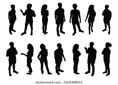 Axonometric people silhouettes set isolated flat vector illustration on white background