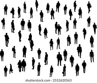 axonometric people, silhouettes, vector, isoalted