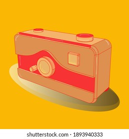 Axonometry. Vector. Retro camera in a 3D style on a colored background. Old camera.