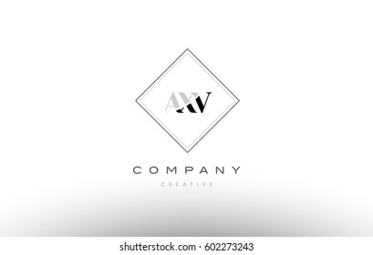 axv a x v retro vintage simple rhombus three 3 letter combination black white alphabet company logo line design vector icon template 