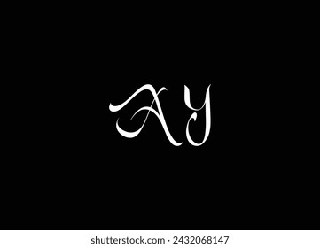 Diseño del logotipo de la letra del cepillo de ay con el círculo negro y las letras escritas a mano.
