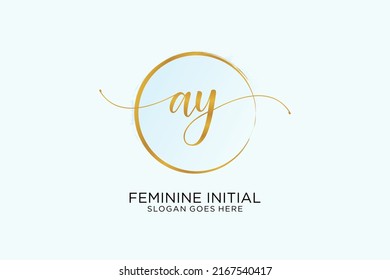 AY handwriting logo with circle template vector signature, wedding, fashion, floral and botanical with creative template.