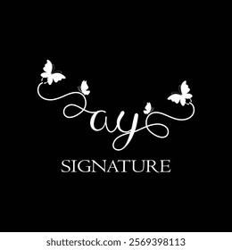 AY Handwritten initial letter, A Ysimple signature vector logo with butterfly shape variation, beauty, photography letter logo design. A Y