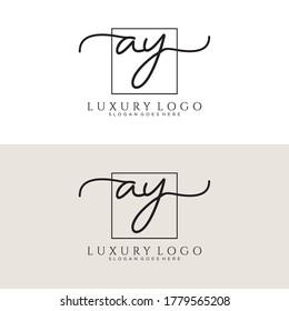 AY Initial handwriting logo template vector