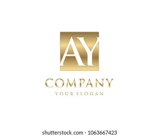 AY initial letters looping linked box elegant logo golden black background