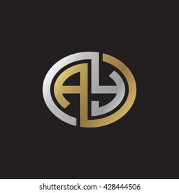 AY initial letters looping linked ellipse elegant logo golden silver black background