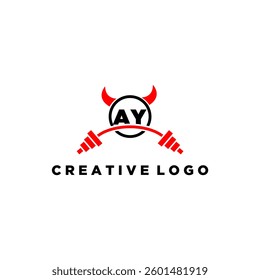 AY initial monogram for fitnes or gym logo with devil style design