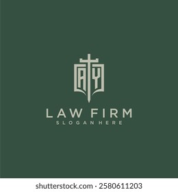 AY initial monogram for law firm with sword and shield logo image