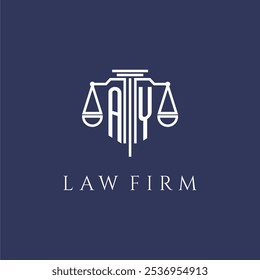 AY monograma inicial para logotipo da empresa de advocacia com imagem vetorial de escalas