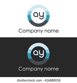 AY letter circle shape icon logo white blue