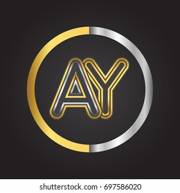 AY Letter logo in a circle. gold and silver colored. Vector design template elements for your business or company identity.