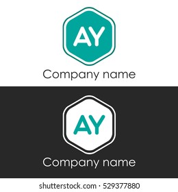 AY letter round hexagon shape blue
