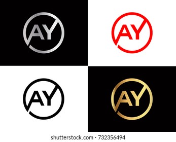 AY Logo. Letter Design Vector with Red and Black Gold Silver Colors
