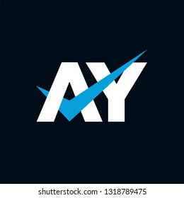 AY Logo Of The Letter Tick Blue Initial Capital Designs Template