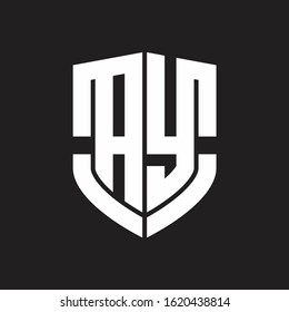 AY Logo monogram with emblem shield shape design isolated on black background