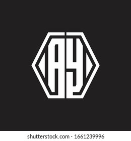 Monograma AY con plantilla de diseño redondeado de línea hexagonal