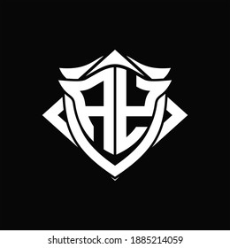 AY Logo-Monogramm mit Design-Vorlage für Schild und Hornform auf schwarzem Hintergrund