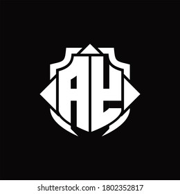 Monograma del logotipo de AY con línea de protección y plantilla de diseño de 3 flechas sobre fondo negro