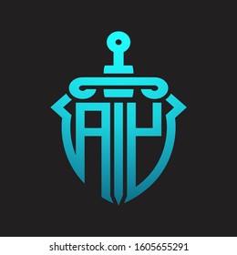 AY Logo monogram with sword and shield combination isolated blue colors gradient