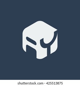 AY Logo.. Vector Graphic Business Branding Letter Element Illustration. Cube Negative Space Design. Dark Background