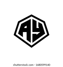 Logotipo de monograma AY con forma hexagonal y plantilla de diseño de estilo redondeado en línea aislado en fondo blanco