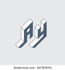 AY - monogram or logotype. Isometric 3d font for design. Volume alphabet. Original letters A and Y.