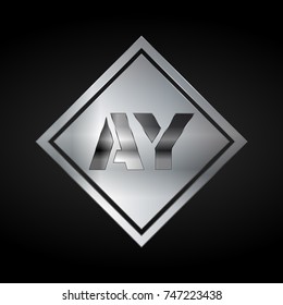 AY Monogram, Silver Logo, Metal Logo, Luxury, Elegant, Abstract, square