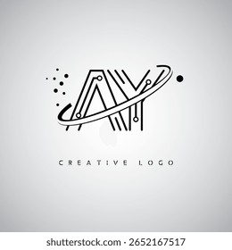 AY Orbit Monogram Logo – Futuristic Minimal Letter mark with Circular Line Art, Tech-Inspired Dots and Space Motion Concept for Modern Branding Identity