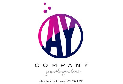 AY A Y Circle Letter Logo Design with Purple Magenta Dots Bubbles Vector Illustration
