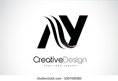 AY A Y Creative Modern Black Letters Logo Design with Brush Swoosh