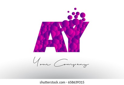 AY A Y Dots Letter Logo with Purple Pink Magenta Bubbles Texture Vector.