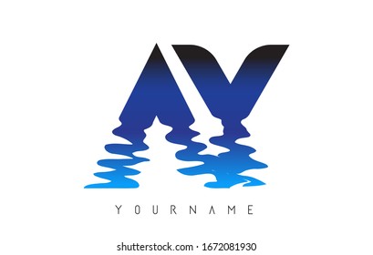 AY A Y  Letter Logo Design with Water Effect and Deep Blue Gradient Vector Illustration. 