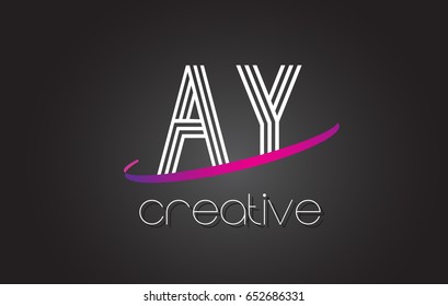 AY A Y Letter Logo with Lines Design And Purple Swoosh Vector Letters Illustration.