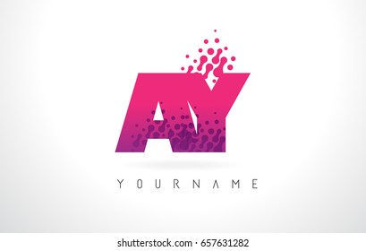 AY A Y Letter Logo with Pink Letters and Purple Color Particles Dots Design.
