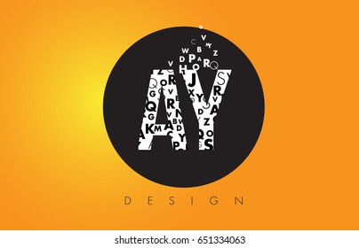 AY A Y Logo Design Made of Small Letters with Black Circle and Yellow Background.
