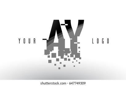 AY A Y Pixel Letter Logo with Digital Shattered Black Squares. Creative Letters Vector Illustration.