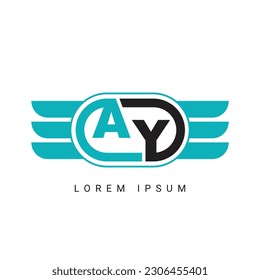 AY or YA Letter Logo Design with a Creative Cut Letter Initial Logo Design with wings logo design