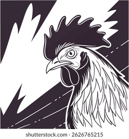 Ayam Cemani Chicken in Pop Art Minimalist Line Style