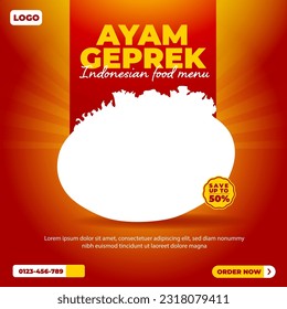 Ayam geprek indonesian food menu social media post design template