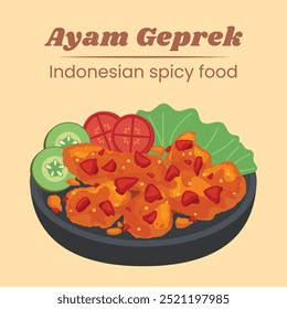 Ayam geprek Indonesian spicy food vector design illustration