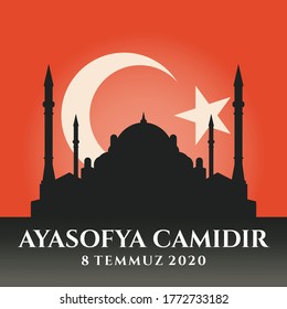 Ayasofya Camidir, 8 Temmuz 2020 (turco). Santa Sofía será mezquita en el 8 de julio de 2020. Ilustración vectorial. Logotipo. 