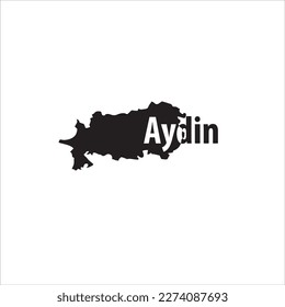 Mapa de Aydin y diseño de letras negras sobre fondo blanco
