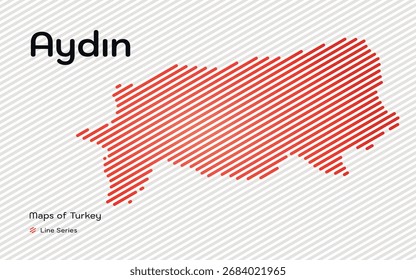 Aydin province map with red diagonal line pattern vector