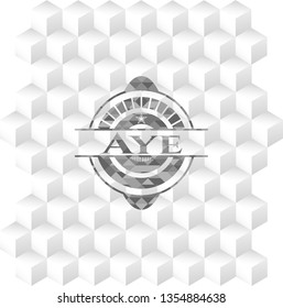 Aye grey badge with geometric cube white background