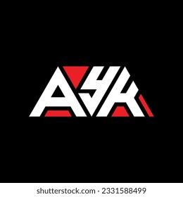 AYK triangle letter logo design with triangle shape. AYK triangle logo design monogram. AYK triangle vector logo template with red color. AYK triangular logo Simple, Elegant, and Luxurious design.