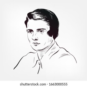Ayn Rand Russian American writer and philosopher  vector sketch portrait isolated
