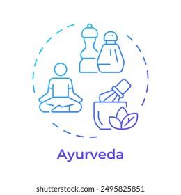 Ayurveda blue gradient concept icon. Natural healing, herbal remedies. Alternative therapy. Round shape line illustration. Abstract idea. Graphic design. Easy to use in infographic, presentation