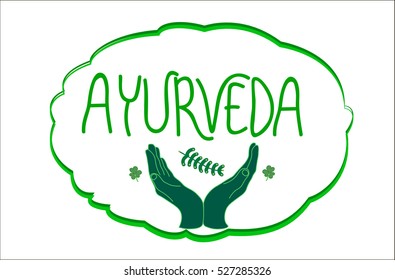 Ayurveda icon. Hands holding herbs