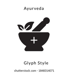 vector de icono de ayurveda. diseño de estilo glifo. aislado en fondo blanco